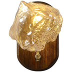 Farmhouse Style Wall Lamp with Dark Wood Base & Hammered Glass Shade