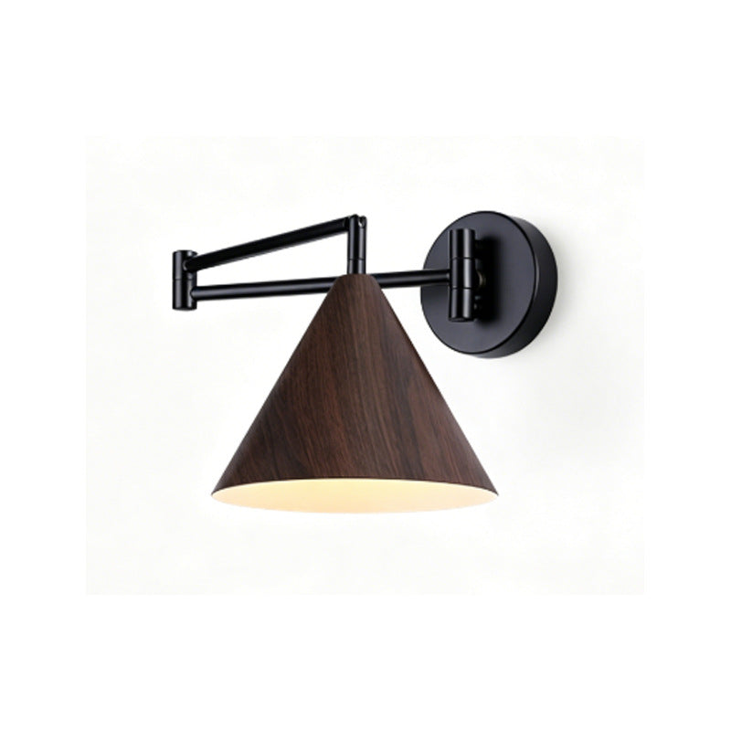 Mid-Century Modern Swing Arm Wall Lamp with Faux Wood Shade