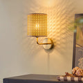 Natural Woven Cane Wall Lamp with Brass Base for Boho & Farmhouse Decor