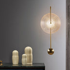 Art Deco Pendulum Wall Lamp with Ribbed Glass Disc for Contemporary Decor