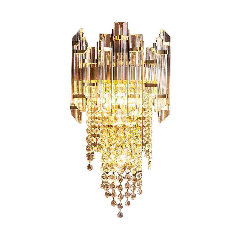 Modern Cascade Crystal Wall Lamp with Polished Gold Frame