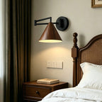 Mid-Century Modern Swing Arm Wall Lamp with Faux Wood Shade