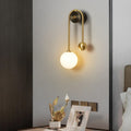 Asymmetrical Brass Wall Lamp with Milk Glass Shade for Bedroom & Living Room