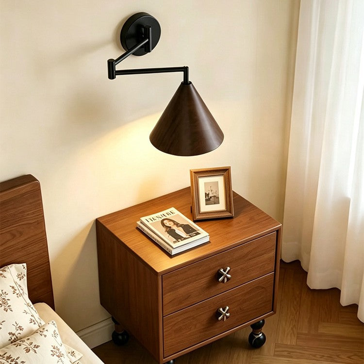 Mid-Century Modern Swing Arm Wall Lamp with Faux Wood Shade