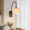 Adjustable Black Arm Wall Lamp with Walnut Base for Bedroom Reading