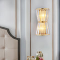 Art Deco Hourglass Wall Lamp with Clear Crystal Prisms & Brass Frame