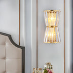 Art Deco Hourglass Wall Lamp with Clear Crystal Prisms & Brass Frame