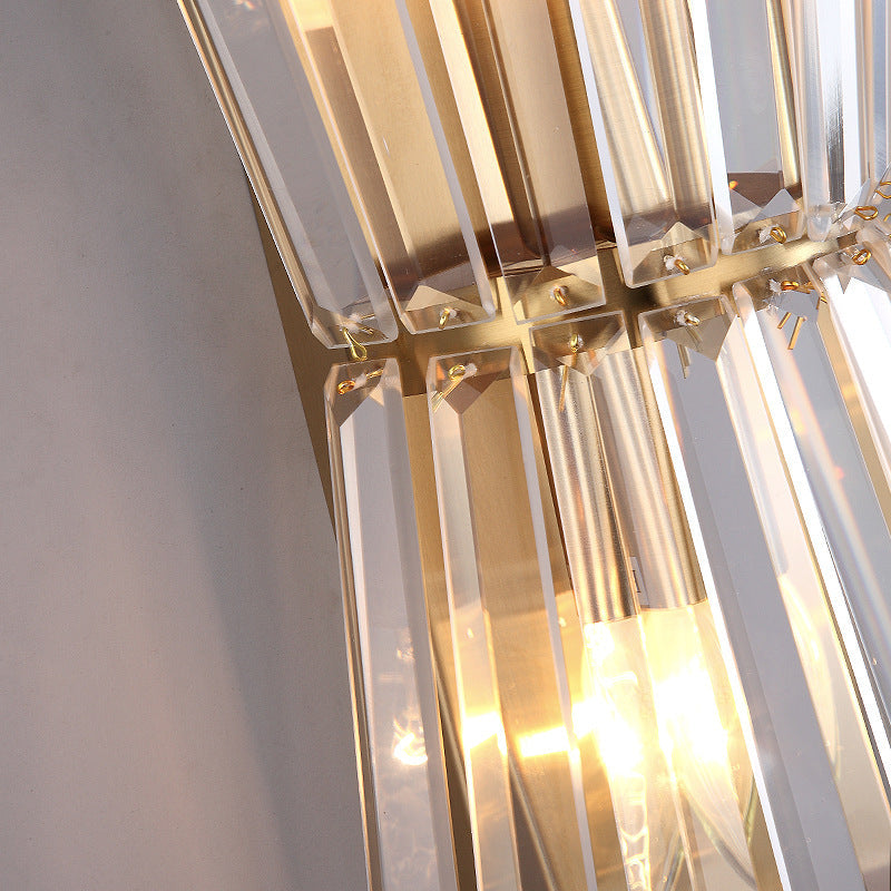 Art Deco Hourglass Wall Lamp with Clear Crystal Prisms & Brass Frame
