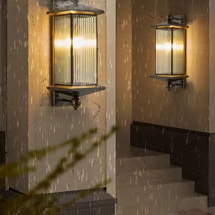 Antique Bronze All-Copper Wall Sconce with Tempered Glass - Classic LED Outdoor Light for Traditional Homes