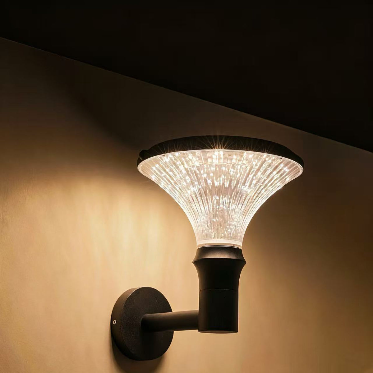 Funnel-Shaped Ribbed Glass Outdoor Wall Light for Contemporary Homes