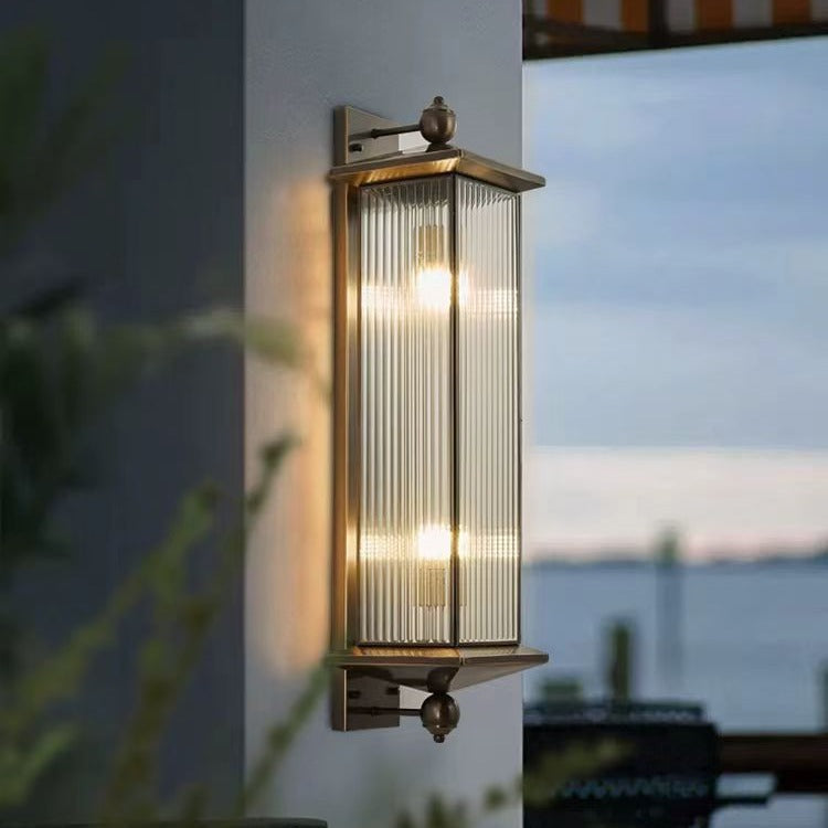 Antique Bronze All-Copper Wall Sconce with Tempered Glass - Classic LED Outdoor Light for Traditional Homes