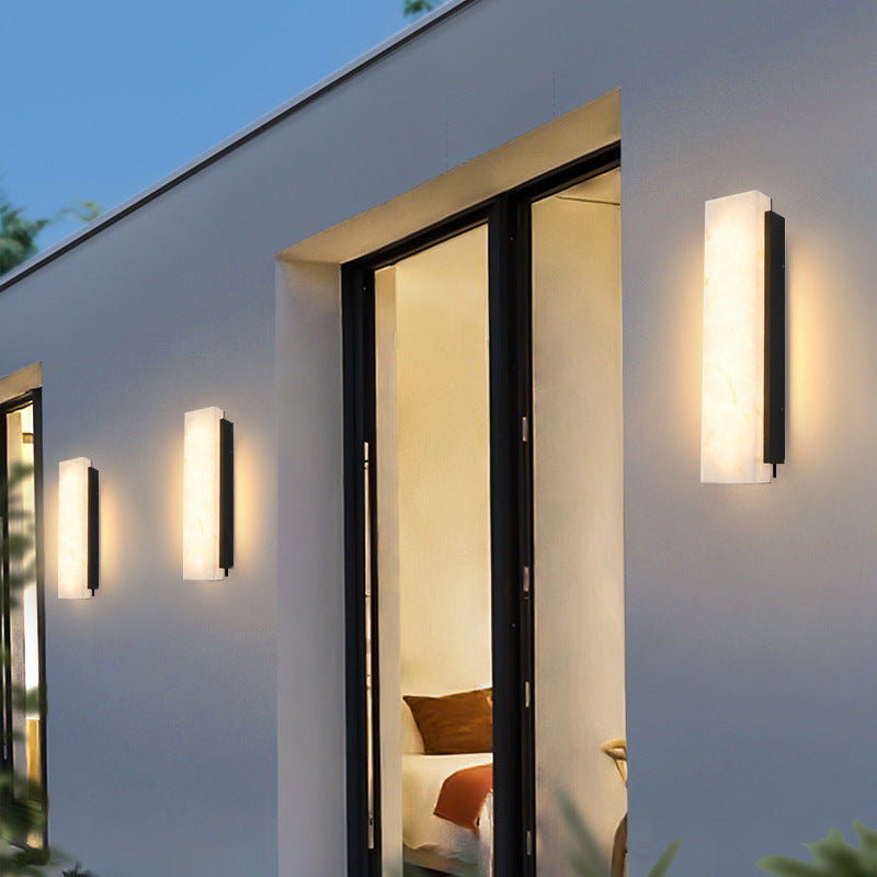 Black Framed Onyx Stone Wall Light - Minimalist Marble LED Sconce for Modern & Contemporary Homes