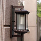 Black Ribbed Glass Outdoor Wall Lantern Waterproof Traditional Exterior Light