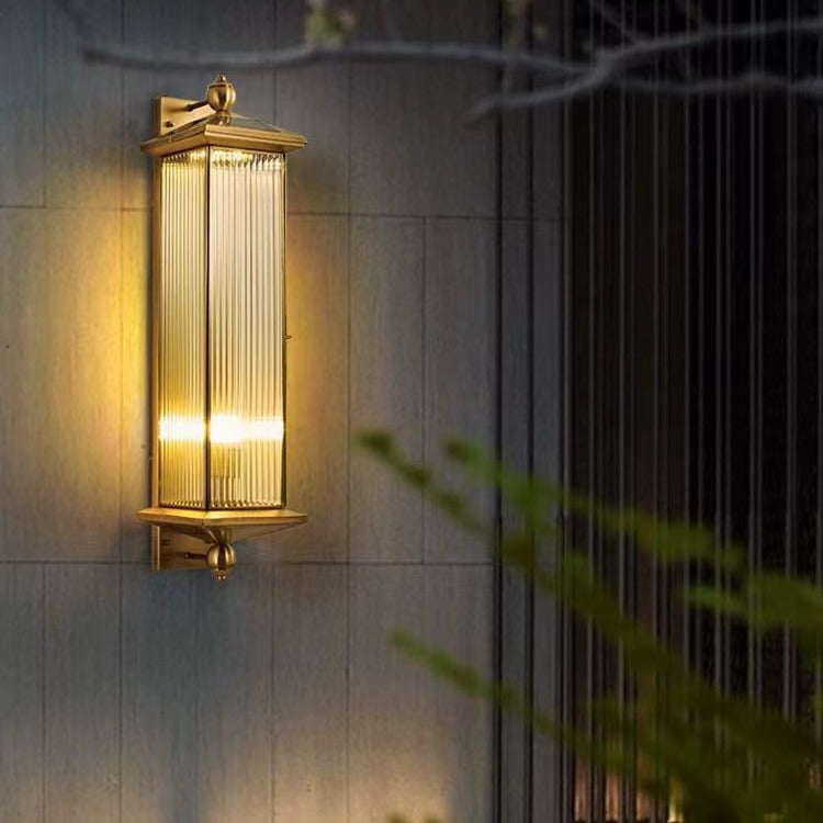 Antique Bronze All-Copper Wall Sconce with Tempered Glass - Classic LED Outdoor Light for Traditional Homes