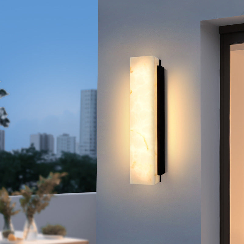 Black Framed Onyx Stone Wall Light - Minimalist Marble LED Sconce for Modern & Contemporary Homes