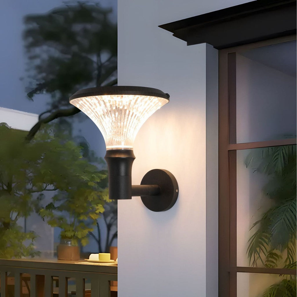 Funnel-Shaped Ribbed Glass Outdoor Wall Light for Contemporary Homes