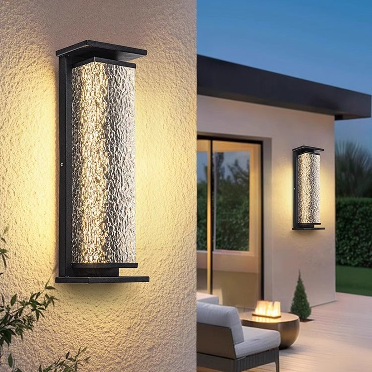 Textured Glass Outdoor Wall Light with Black Frame for Contemporary Homes