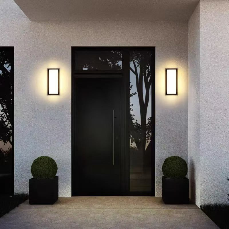 Black Frame Minimalist Outdoor Wall Light - Sleek LED Sconce with Diffused Glow for Contemporary Homes