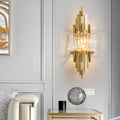Geometric Gold Frame Wall Lamp with Tiered Crystal Shade