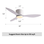 42 in. Smart Indoor Modern White Low Profile Ceiling Fans with Remote and Wall Control with Dimmable Integrated LED