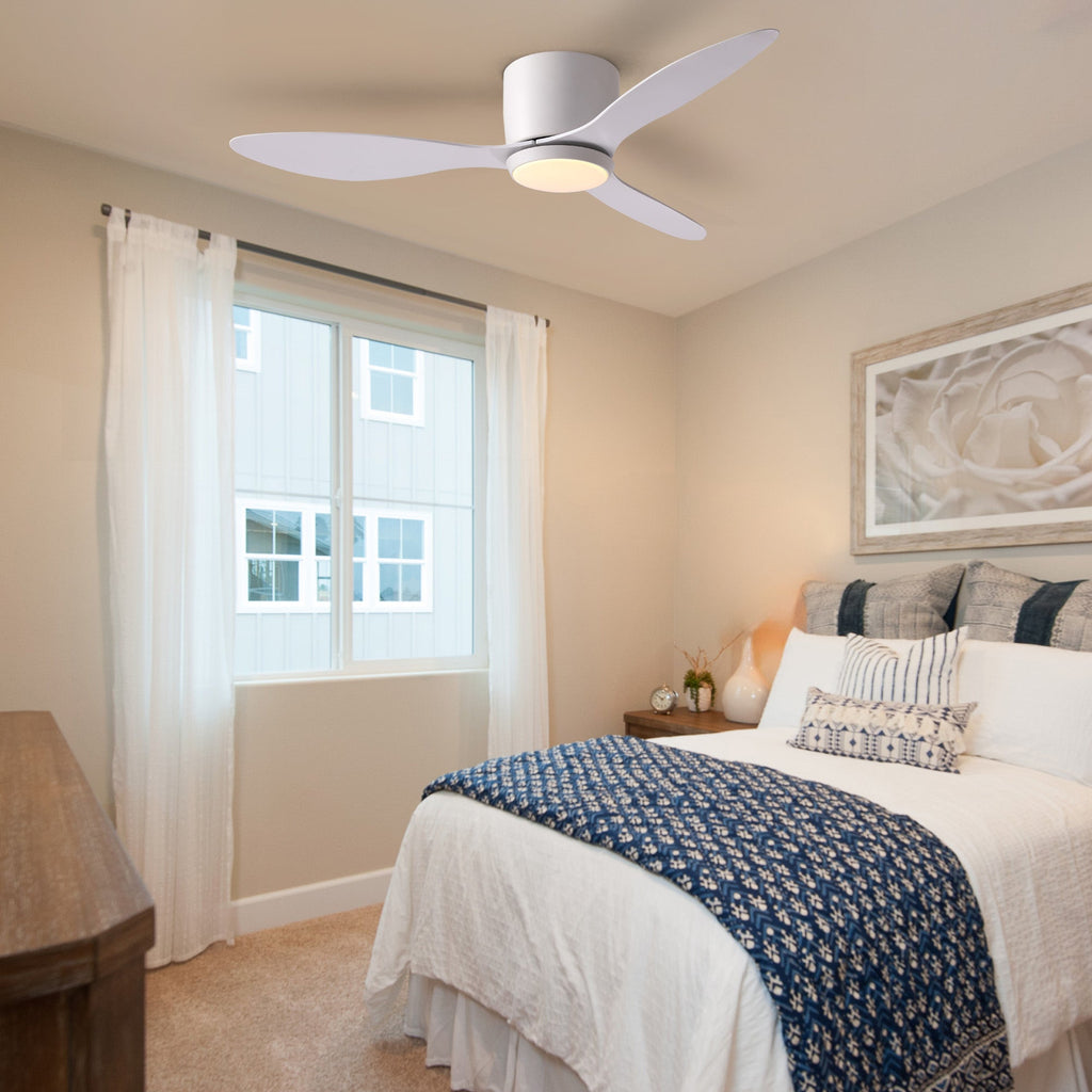 42 in. Smart Indoor Modern White Low Profile Ceiling Fans with Remote and Wall Control with Dimmable Integrated LED