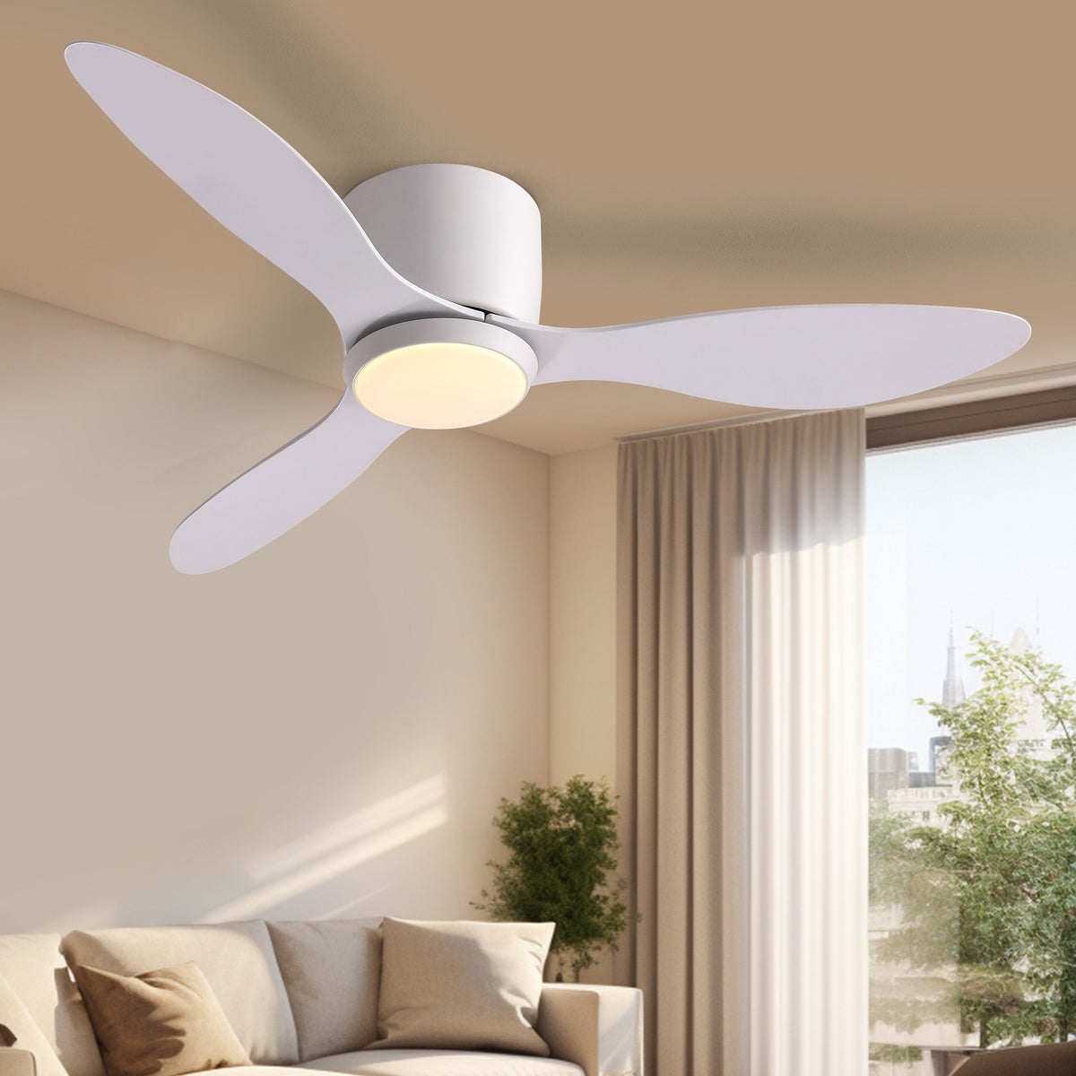 42 in. Smart Indoor Modern White Low Profile Ceiling Fans with Remote and Wall Control with Dimmable Integrated LED